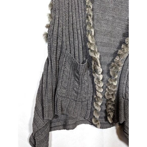 The Cue by Cher Qu Long Knit Faux Fur Trimmed Cardigan Bohemian Sweater - Small - Picture 5 of 5